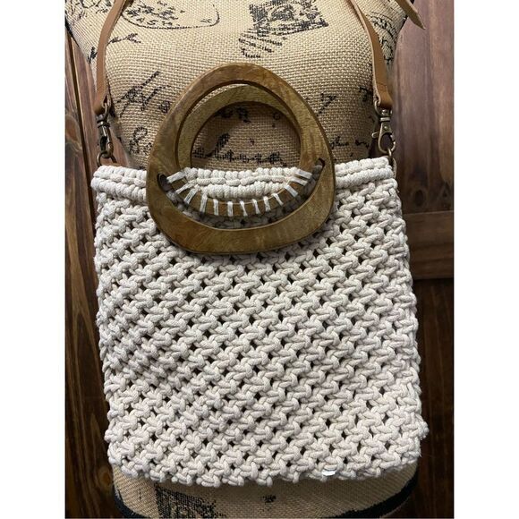 World Market Exclusive Boho Crochet and Wood Crossbody Purse Bag - Picture 3 of 6